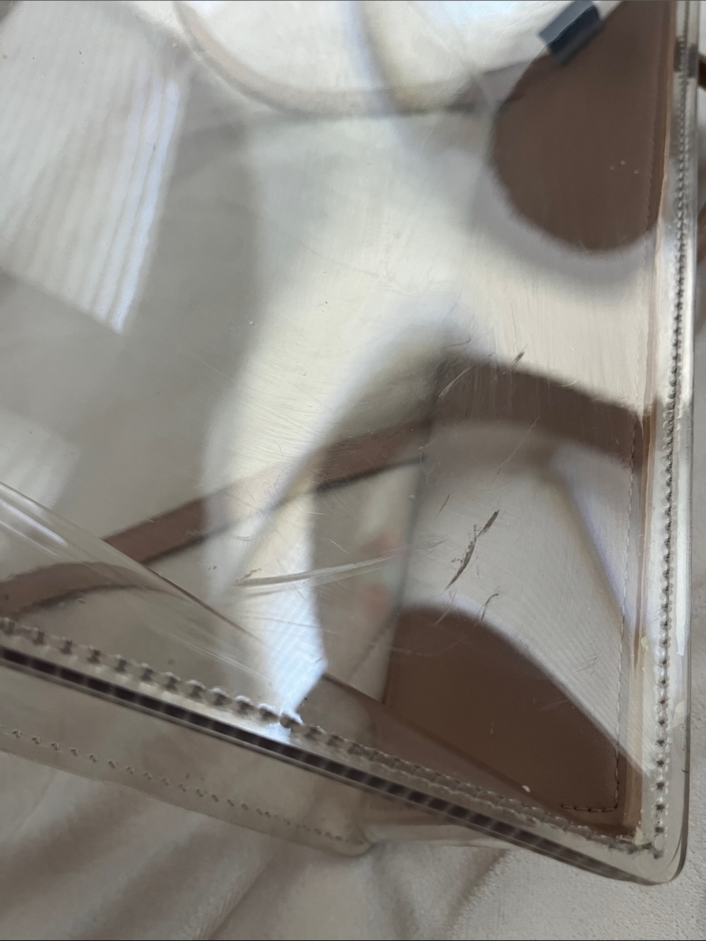 Clear Tote Bag with Taupe Trim and Strap - Picture 6 of 8